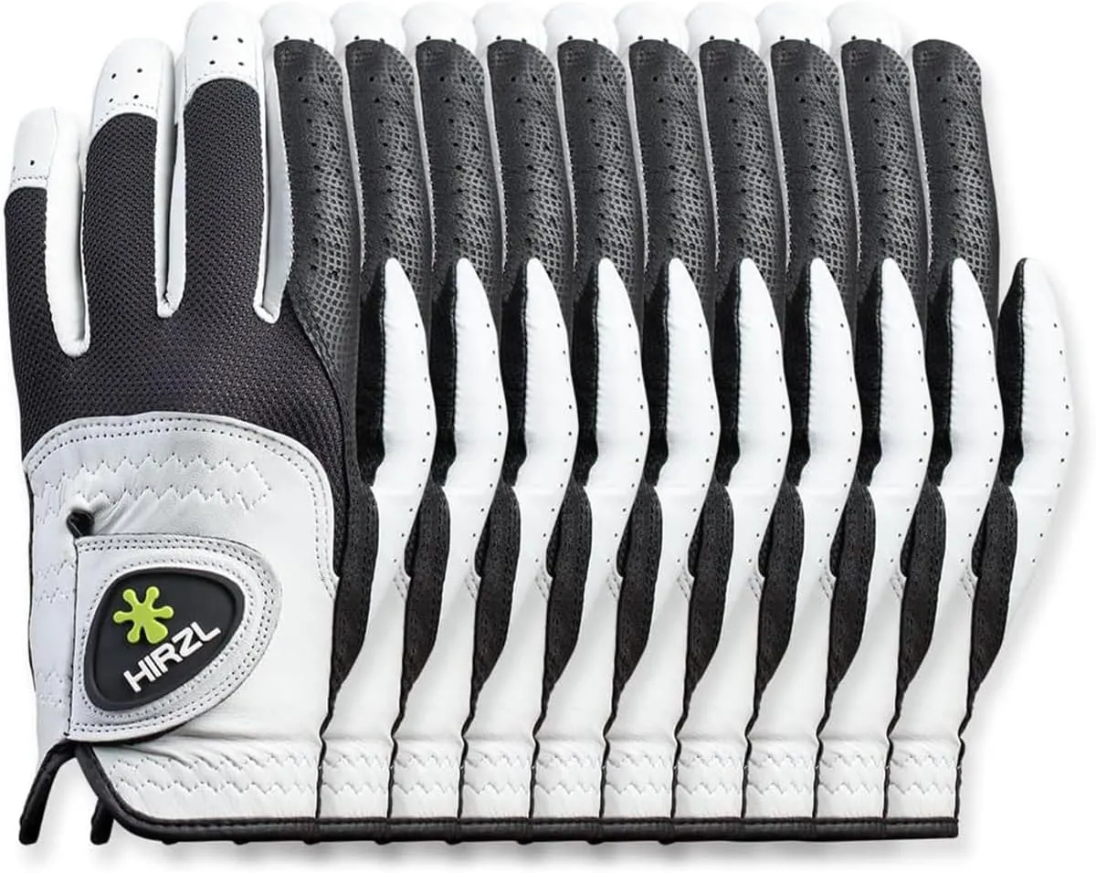 HIRZL Trust Control 2.0 Ladies Golf Gloves – All Weather Womens Golf Glove (White/Black) | Kangaroo Leather Palm | Cabretta Leather Backhand | Trusted by Pros | Sweat Free, Ultimate Grip (Pack of 10)