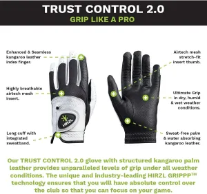 HIRZL Trust Control 2.0 Professional All Weather Ladies Leather Golf Glove Kangaroo/Cabretta, White/Black (Pack of 3)