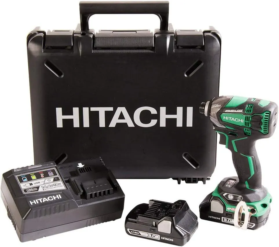 Hitachi WH18DBDL2 18V Pro Brushless Cordless Lithium Ion Triple Hammer Impact Driver Kit, 4 Speed Settings, 1,832 in/lbs Torque, Fast Charger w/USB Port, IP 56 Rated,2-3.0 Ah Compact Batteries