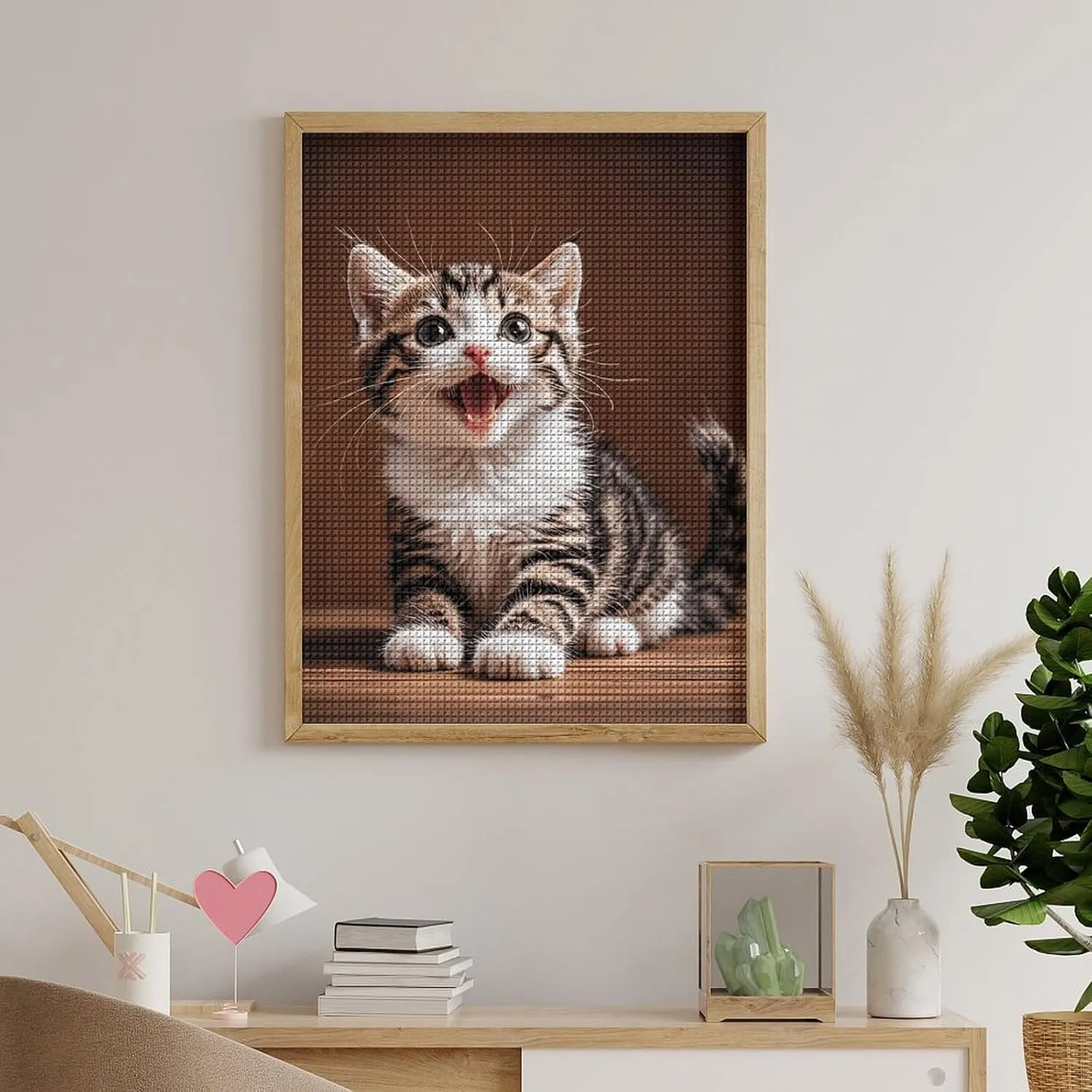 HJUQNGF Diamond Painting Kits for Adults Cute Happy Kitten Diamond Art DIY Canvas Paintings Kits with Square Resin Gems Complete Tools Paint by Numbers Kit for Beginner 12"x16"