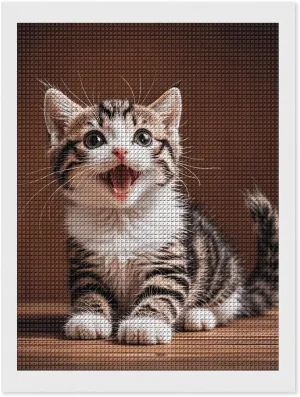 HJUQNGF Diamond Painting Kits for Adults Cute Happy Kitten Diamond Art DIY Canvas Paintings Kits with Square Resin Gems Complete Tools Paint by Numbers Kit for Beginner 12"x16"