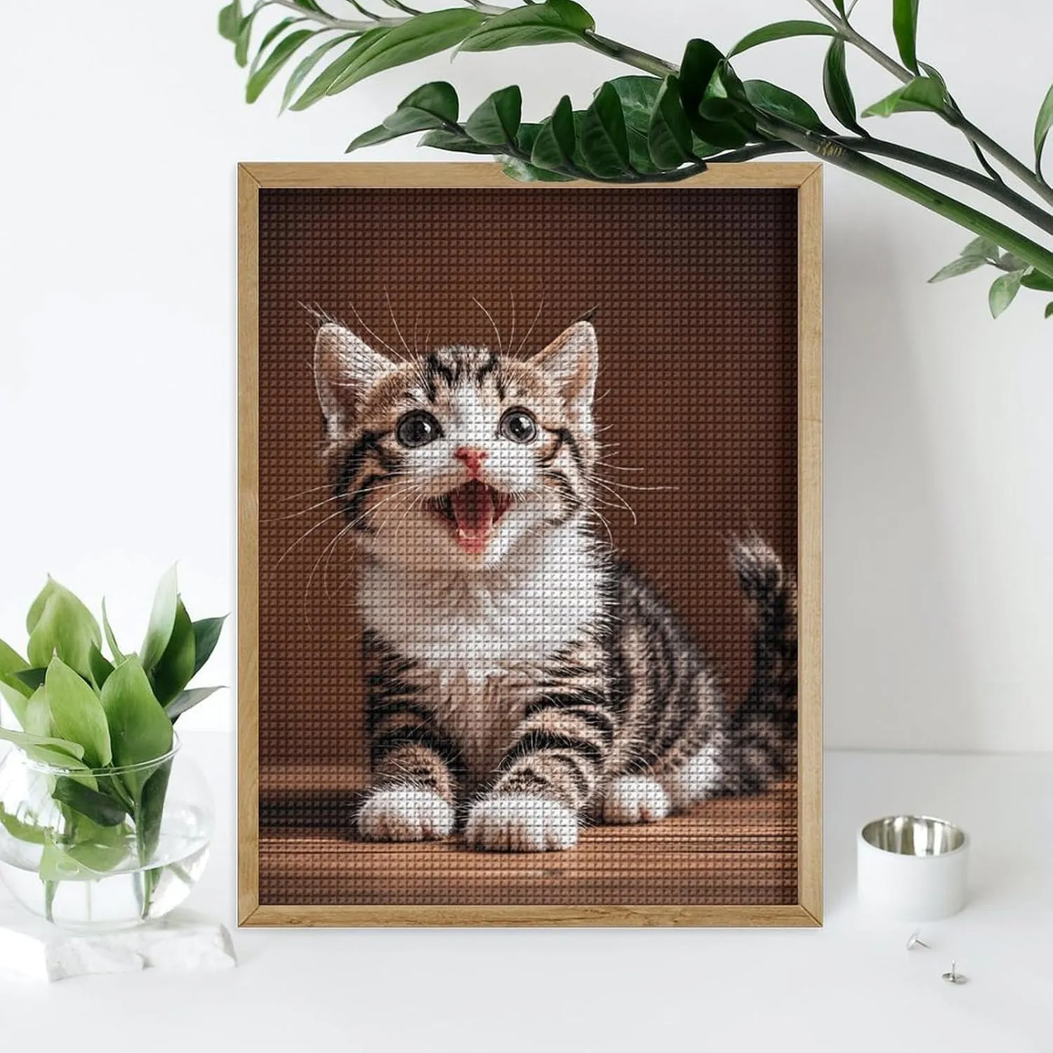 HJUQNGF Diamond Painting Kits for Adults Cute Happy Kitten Diamond Art DIY Canvas Paintings Kits with Square Resin Gems Complete Tools Paint by Numbers Kit for Beginner 12"x16"