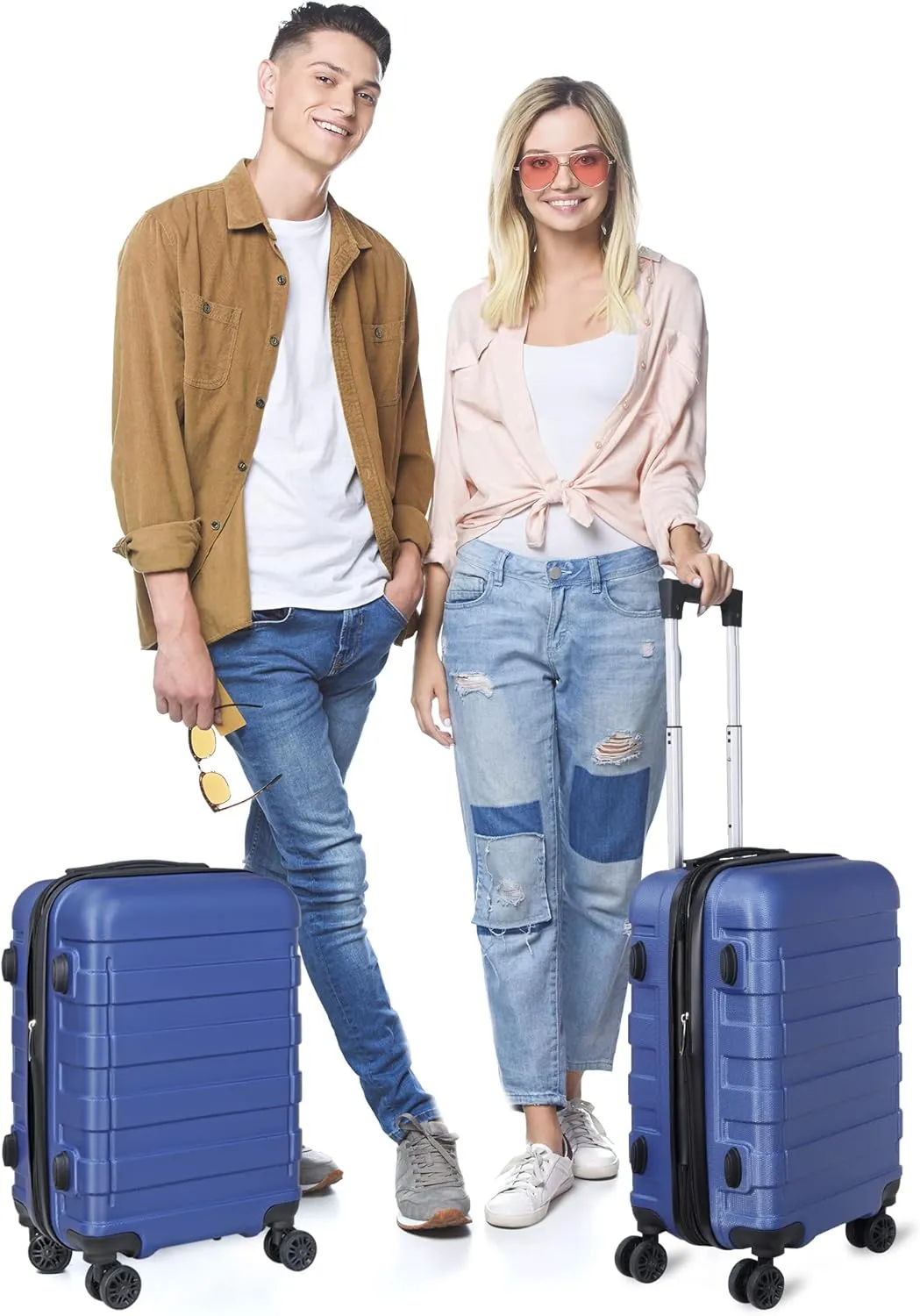 HomGarden 21 Inch Hardside Expandable Carry on Luggage, Travel Suitcases with Wheels and Lock (Navy)