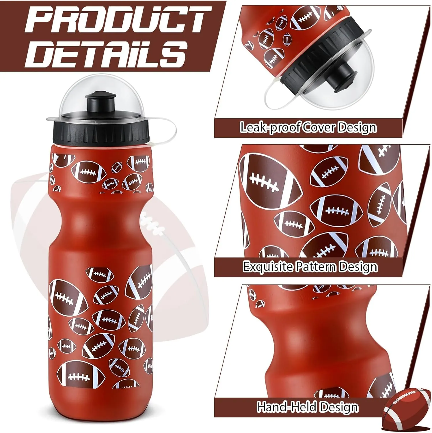 Hosuly 24 Pcs 24 oz Football Water Bottle Bulk and Drawstring Bag Set 12 Reusable Plastic Biking Water Bottle Tumbler 12 Sport Gym Goodie Gift Bag for Party Favor (Brown)