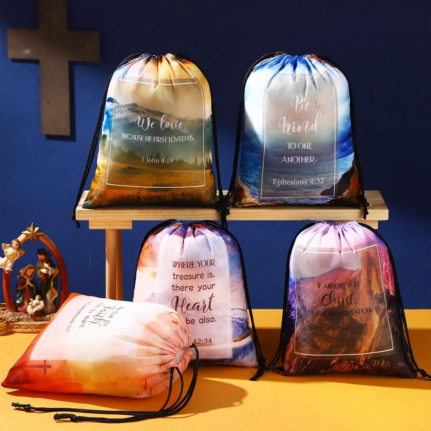 Hosuly 30 Pcs Bible Verse Drawstring Bags Christian Bag Bulk Easter Religious Gift for Women Church Sunday School Supply