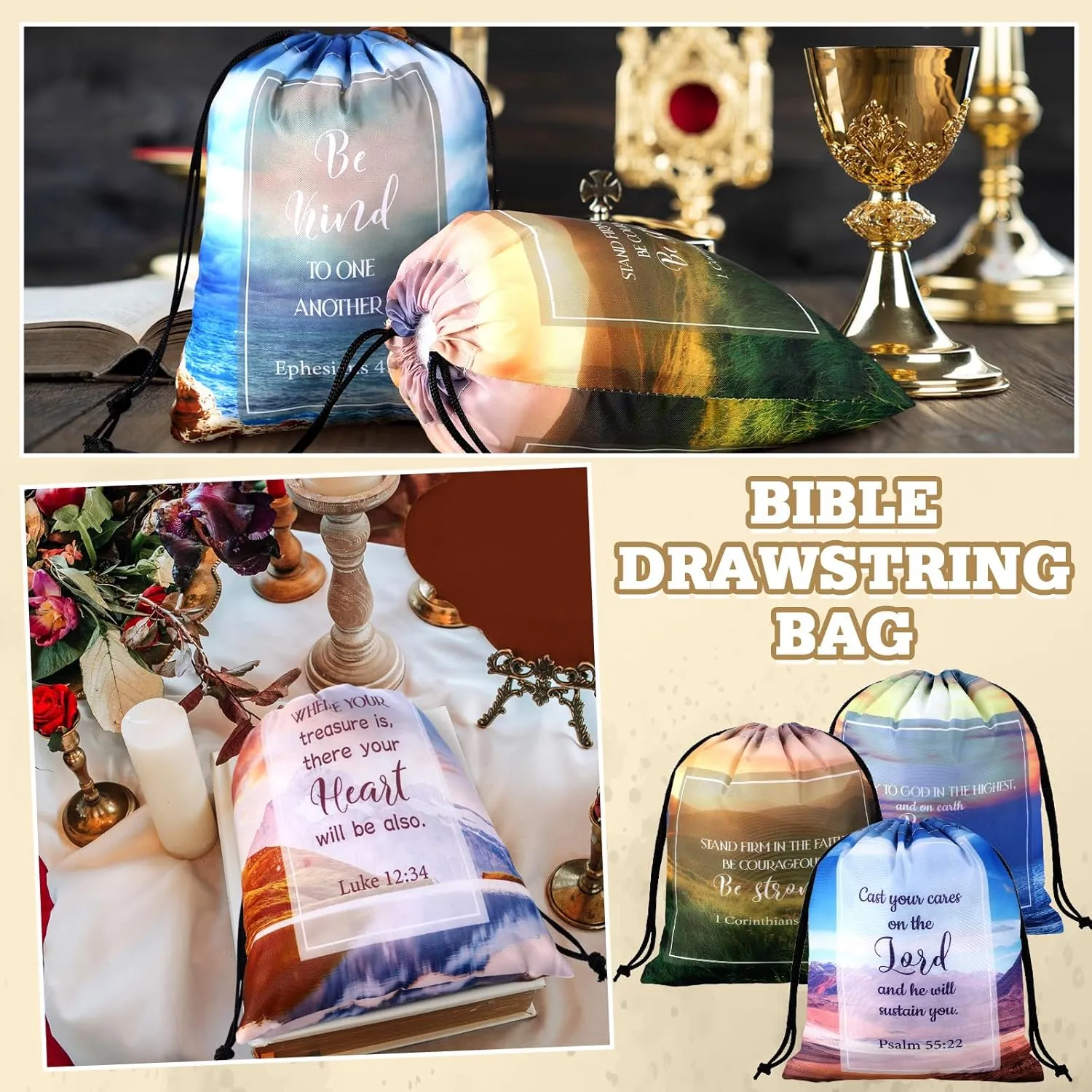 Hosuly 30 Pcs Bible Verse Drawstring Bags Christian Bag Bulk Easter Religious Gift for Women Church Sunday School Supply