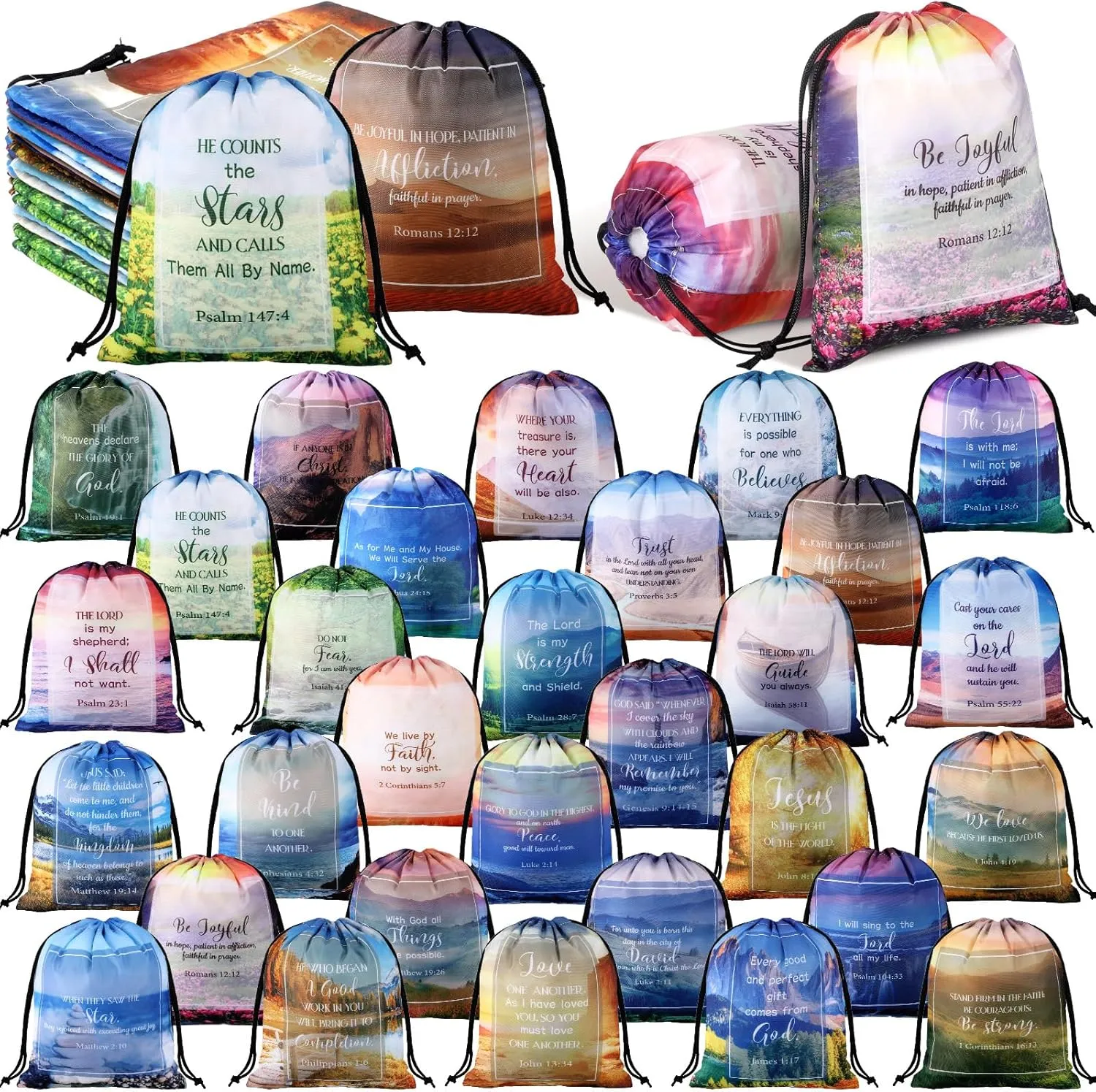 Hosuly 30 Pcs Bible Verse Drawstring Bags Christian Bag Bulk Easter Religious Gift for Women Church Sunday School Supply