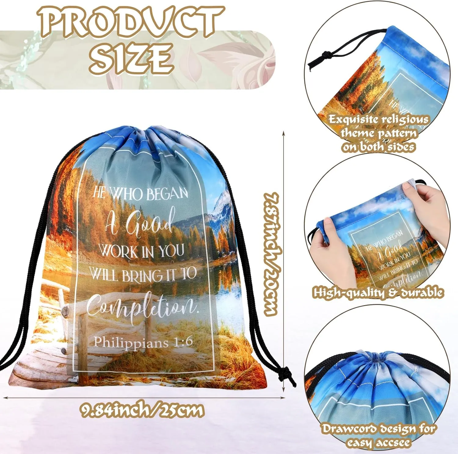 Hosuly 30 Pcs Bible Verse Drawstring Bags Christian Bag Bulk Easter Religious Gift for Women Church Sunday School Supply