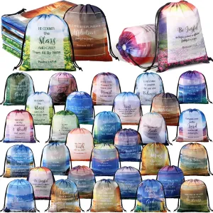 Hosuly 30 Pcs Bible Verse Drawstring Bags Christian Bag Bulk Easter Religious Gift for Women Church Sunday School Supply