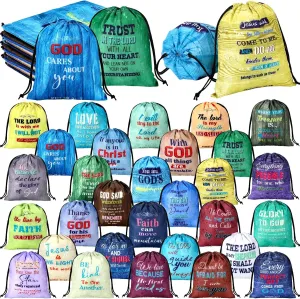 Hosuly 30 Pcs Bible Verse Drawstring Bags Christian Bag Bulk Easter Religious Gift for Women Travel Church Gym Sport Supply