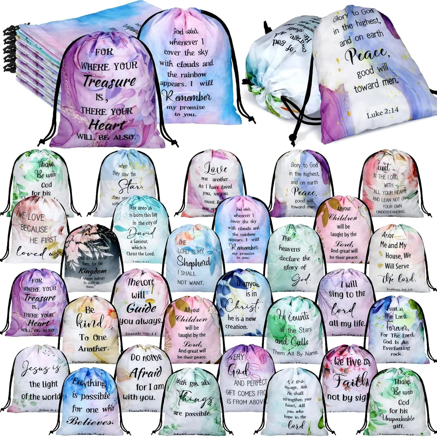 Hosuly 30 Pcs Bible Verse Drawstring Bags Christian Bag Bulk Easter Religious Gift for Women Travel Church Gym Sport Supply