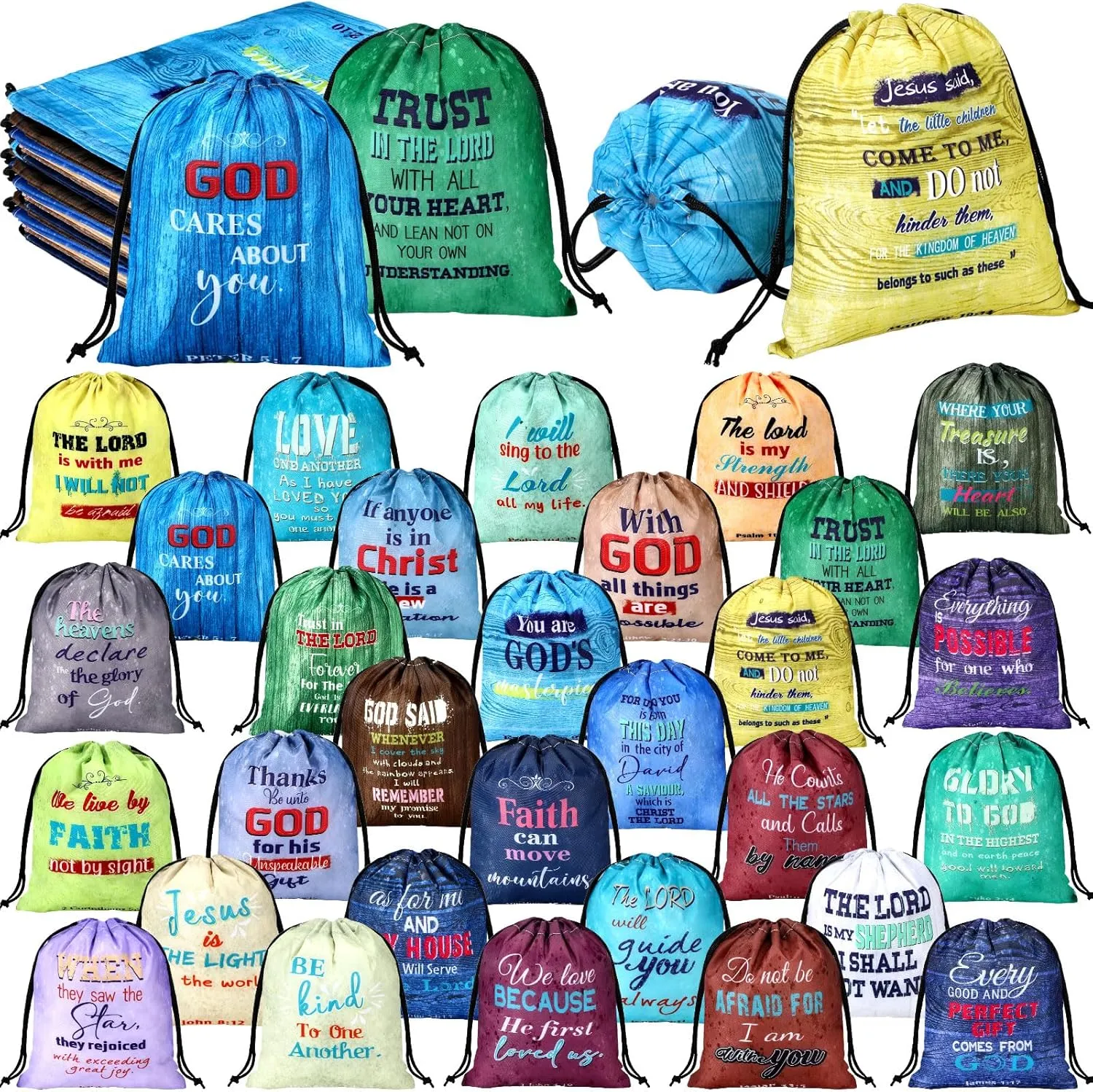 Hosuly 30 Pcs Bible Verse Drawstring Bags Christian Bag Bulk Easter Religious Gift for Women Travel Church Gym Sport Supply