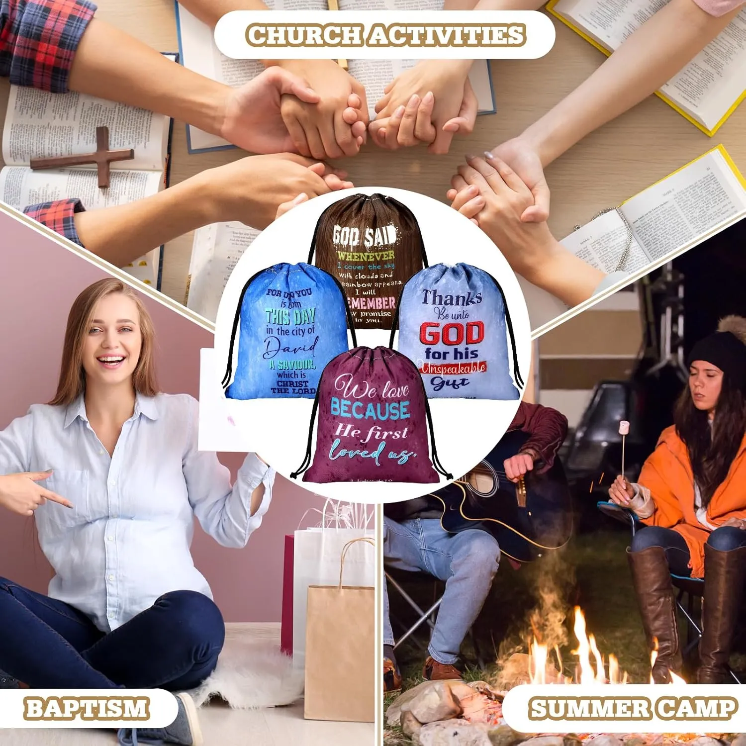 Hosuly 30 Pcs Bible Verse Drawstring Bags Christian Bag Bulk Easter Religious Gift for Women Travel Church Gym Sport Supply