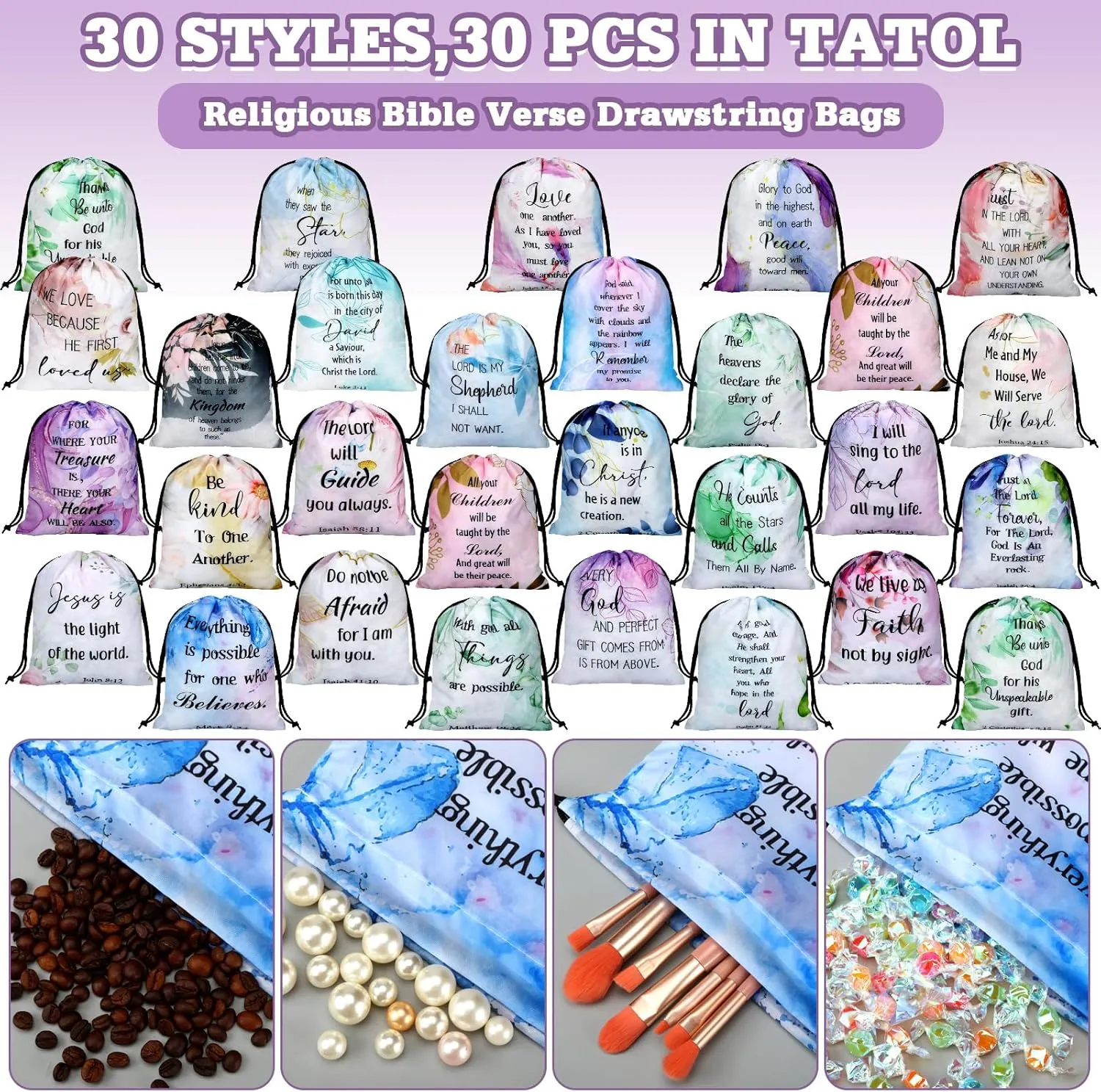Hosuly 30 Pcs Bible Verse Drawstring Bags Christian Bag Bulk Easter Religious Gift for Women Travel Church Gym Sport Supply