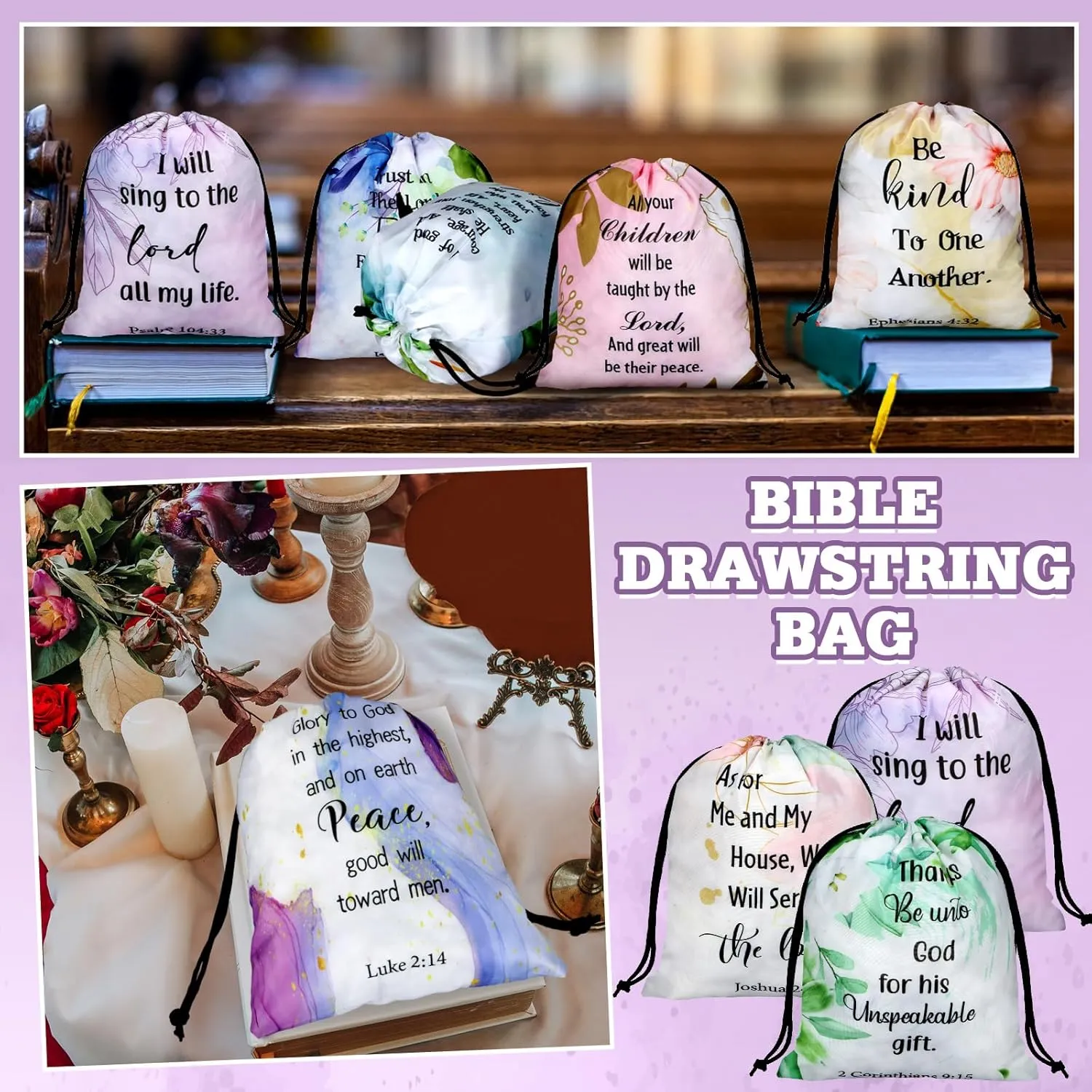 Hosuly 30 Pcs Bible Verse Drawstring Bags Christian Bag Bulk Easter Religious Gift for Women Travel Church Gym Sport Supply