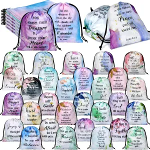 Hosuly 30 Pcs Bible Verse Drawstring Bags Christian Bag Bulk Easter Religious Gift for Women Travel Church Gym Sport Supply
