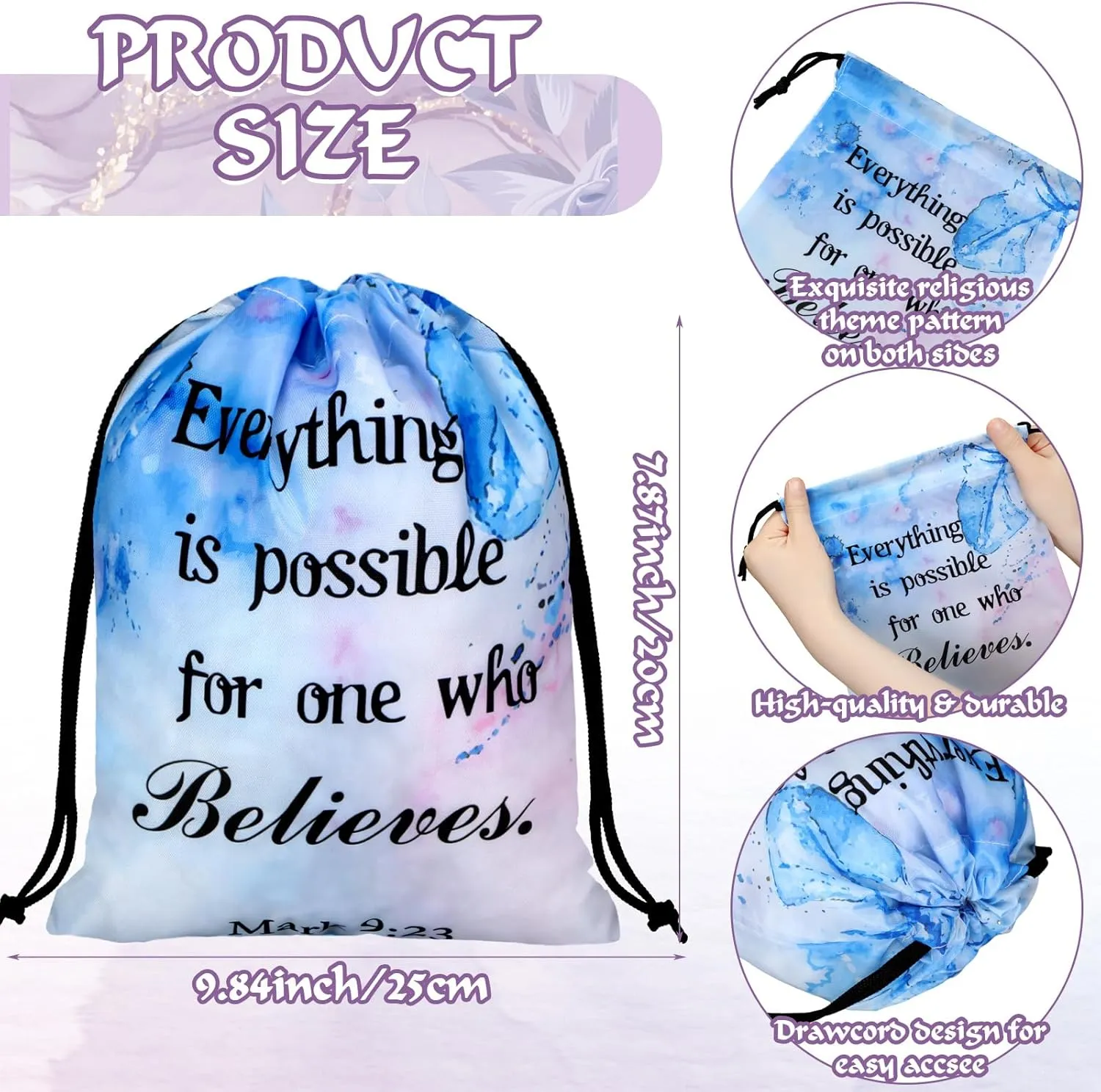Hosuly 30 Pcs Bible Verse Drawstring Bags Christian Bag Bulk Easter Religious Gift for Women Travel Church Gym Sport Supply