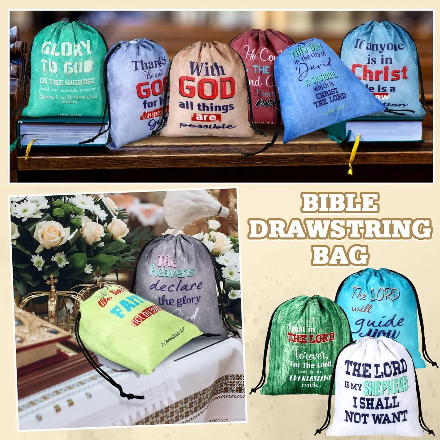 Hosuly 30 Pcs Bible Verse Drawstring Bags Christian Bag Bulk Easter Religious Gift for Women Travel Church Gym Sport Supply