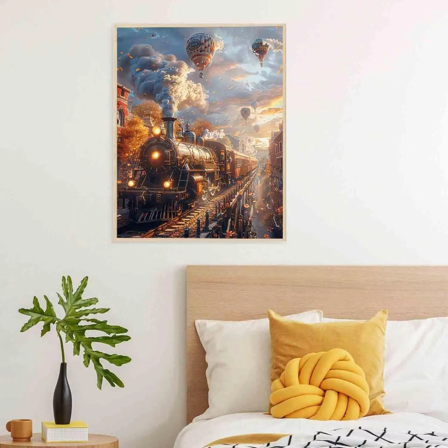 Hot Air Balloon Diamond Painting Train Diamond Art Kits for Adults, 5D Gem Art Painting Kit for Beginners Round Full Drill Crystal Dots Embroidery Pictures Crafts, Home Wall Decor Gifts 24x32in -48eC
