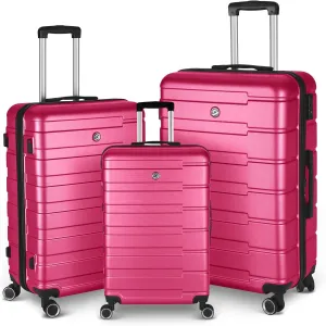 HOUAGI 3 Piece Luggage Sets Hardshell Lightweight Luggage with Spinner Wheels 20"/24"/28"(Rose Red)