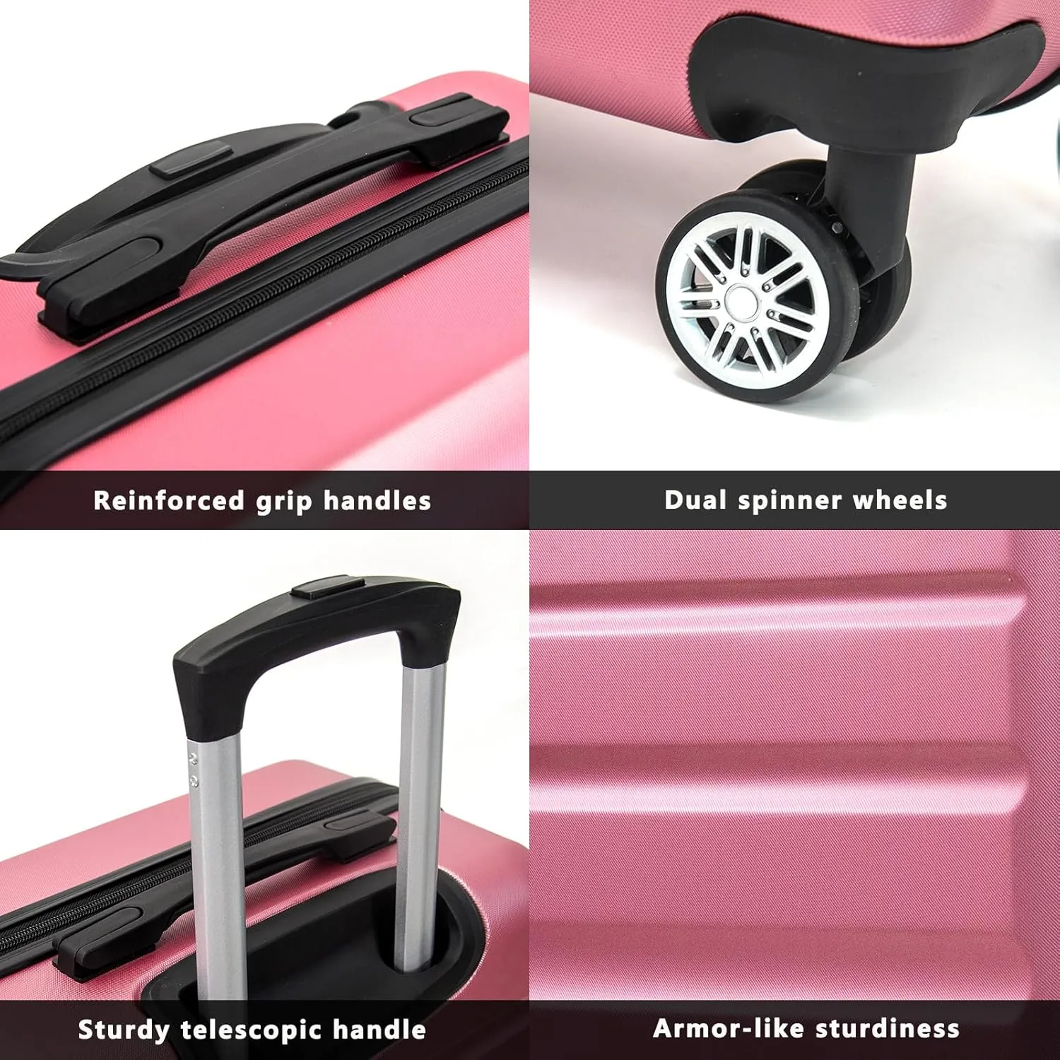 HOUAGI 3 Piece Luggage Sets,Hardshell 3pcs Suitcase Sets,Hardshell Luggage Sets with Spinner Wheels,Lightweight Travel Checked Luggage Sets,20in/24in/28in,Pink