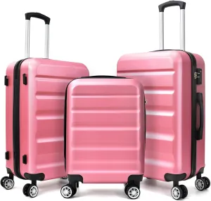 HOUAGI 3 Piece Luggage Sets,Hardshell 3pcs Suitcase Sets,Hardshell Luggage Sets with Spinner Wheels,Lightweight Travel Checked Luggage Sets,20in/24in/28in,Pink