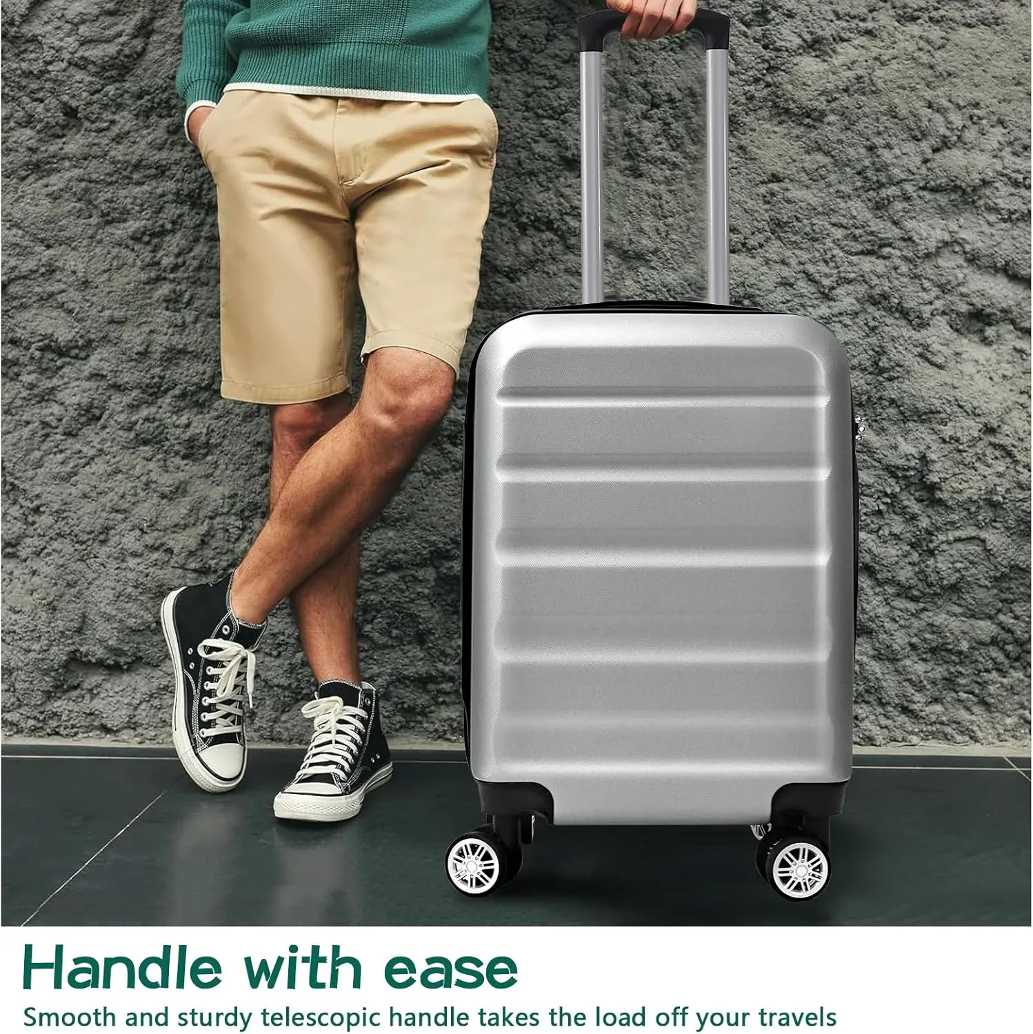 HOUAGI 3 Piece Luggage Sets,Hardshell 3pcs Suitcase Sets,Hardshell Luggage Sets with Spinner Wheels,Lightweight Travel Checked Luggage Sets,20in/24in/28in,Silver Grey