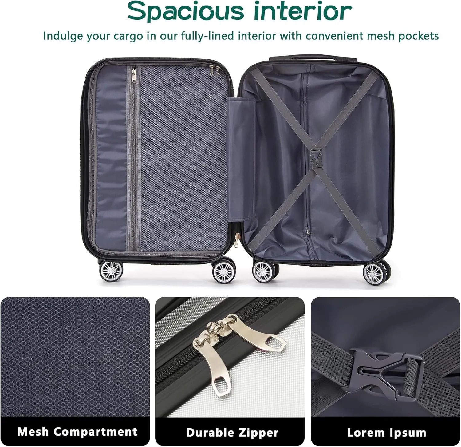 HOUAGI 3 Piece Luggage Sets,Hardshell 3pcs Suitcase Sets,Hardshell Luggage Sets with Spinner Wheels,Lightweight Travel Checked Luggage Sets,20in/24in/28in,Silver Grey