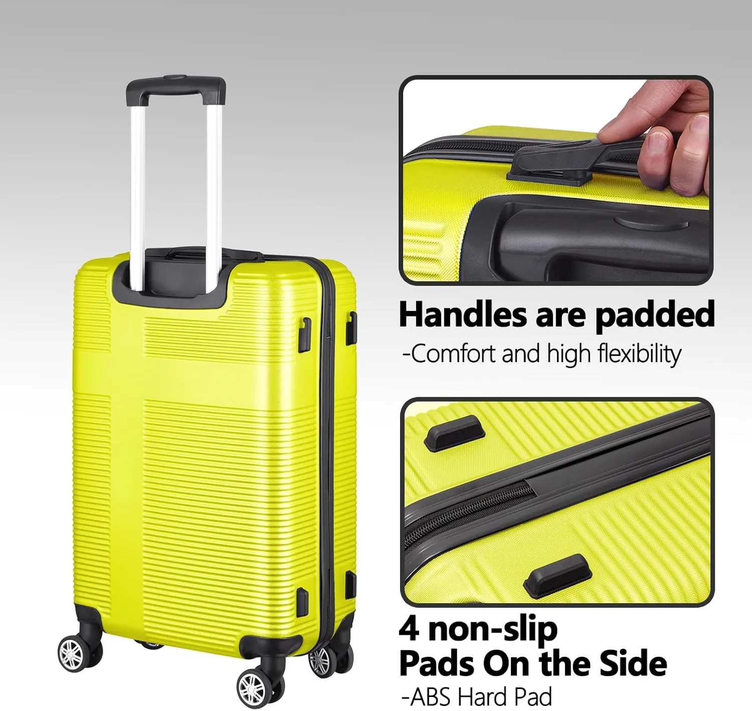 HOUAGI Luggage Sets 2 Piece,20 inch 24 inch Carry on and Checked Luggage,Hardshell Lightweight Suitcase with 4 Spinner Wheels,2-Piece Set(20/24),Yellow