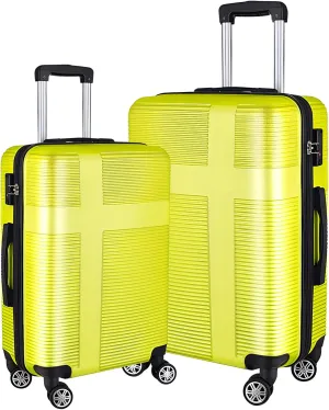 HOUAGI Luggage Sets 2 Piece,20 inch 24 inch Carry on and Checked Luggage,Hardshell Lightweight Suitcase with 4 Spinner Wheels,2-Piece Set(20/24),Yellow