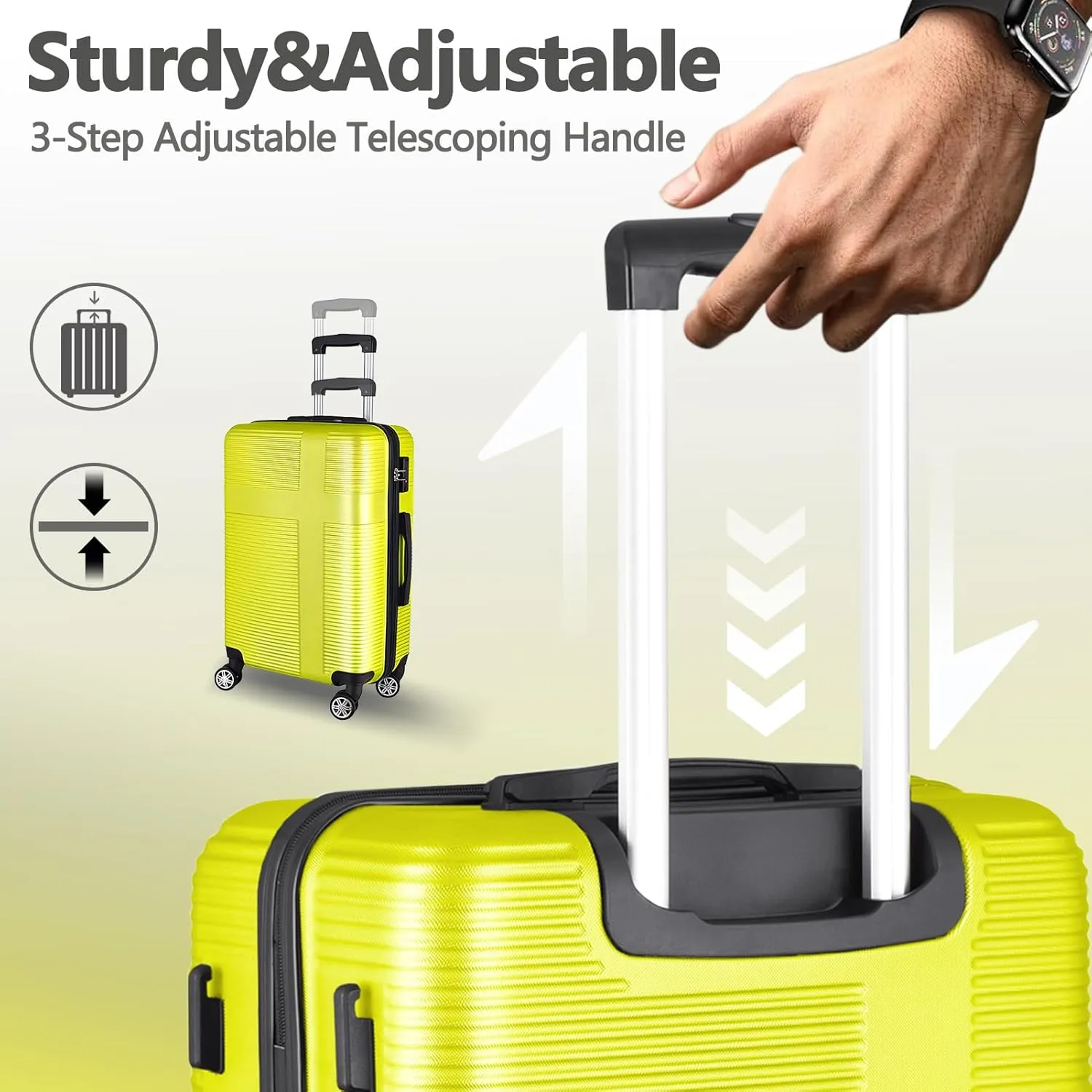 HOUAGI Luggage Sets 2 Piece,20 inch 24 inch Carry on and Checked Luggage,Hardshell Lightweight Suitcase with 4 Spinner Wheels,2-Piece Set(20/24),Yellow