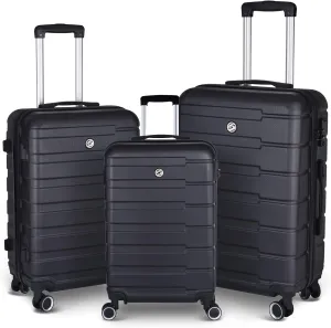 HOUAGI Luggage Suitcase 3 Piece Sets Hardside Lightweight Luggage with Spinner Wheels 20"/24"/28"(Black)