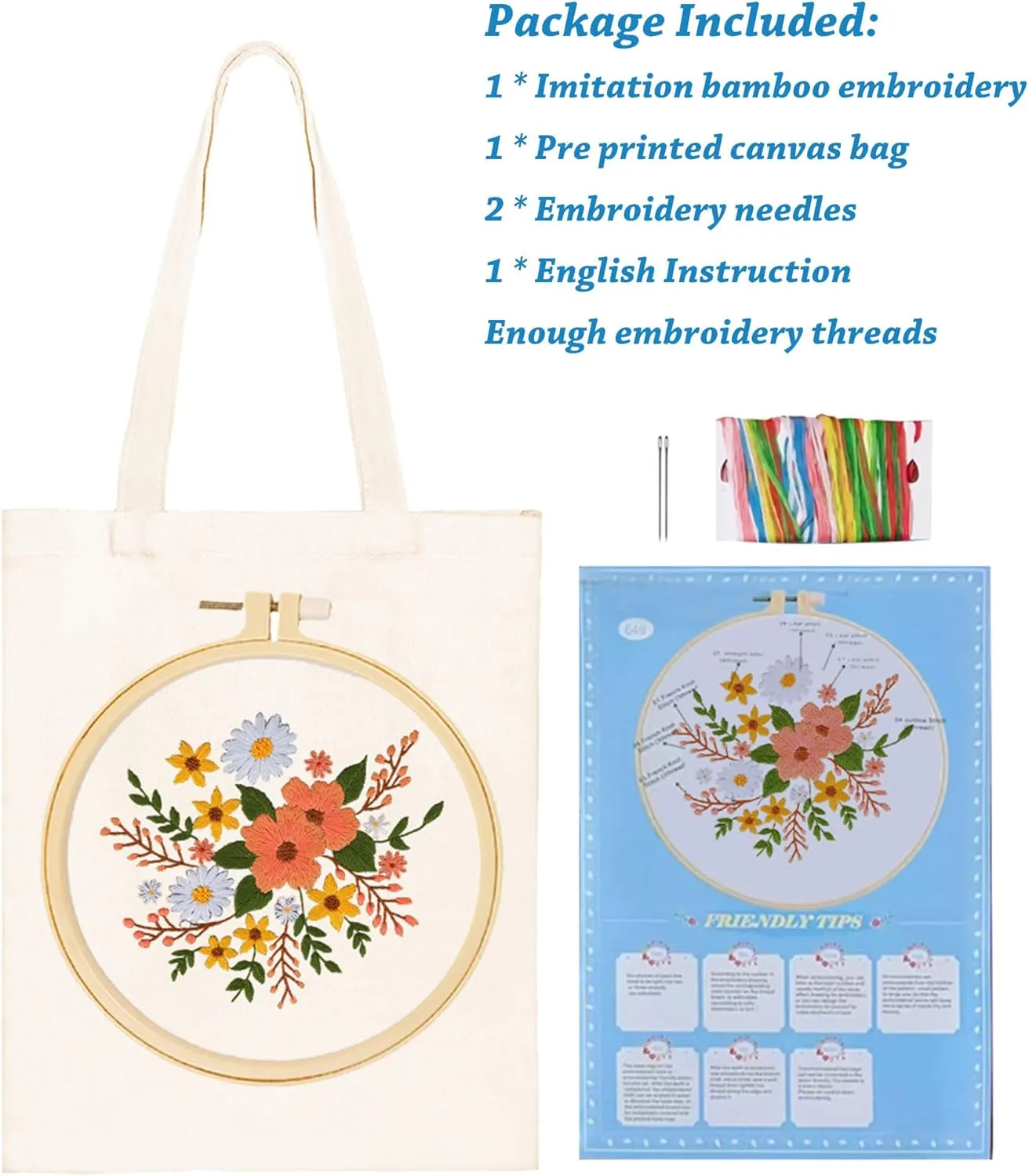 Huacan Embroidery Canvas Bag Kits for Adults Beginner Stamped Flowers Pattern DIY Cross Stitch Printed Flower Stitching Sewing Kit