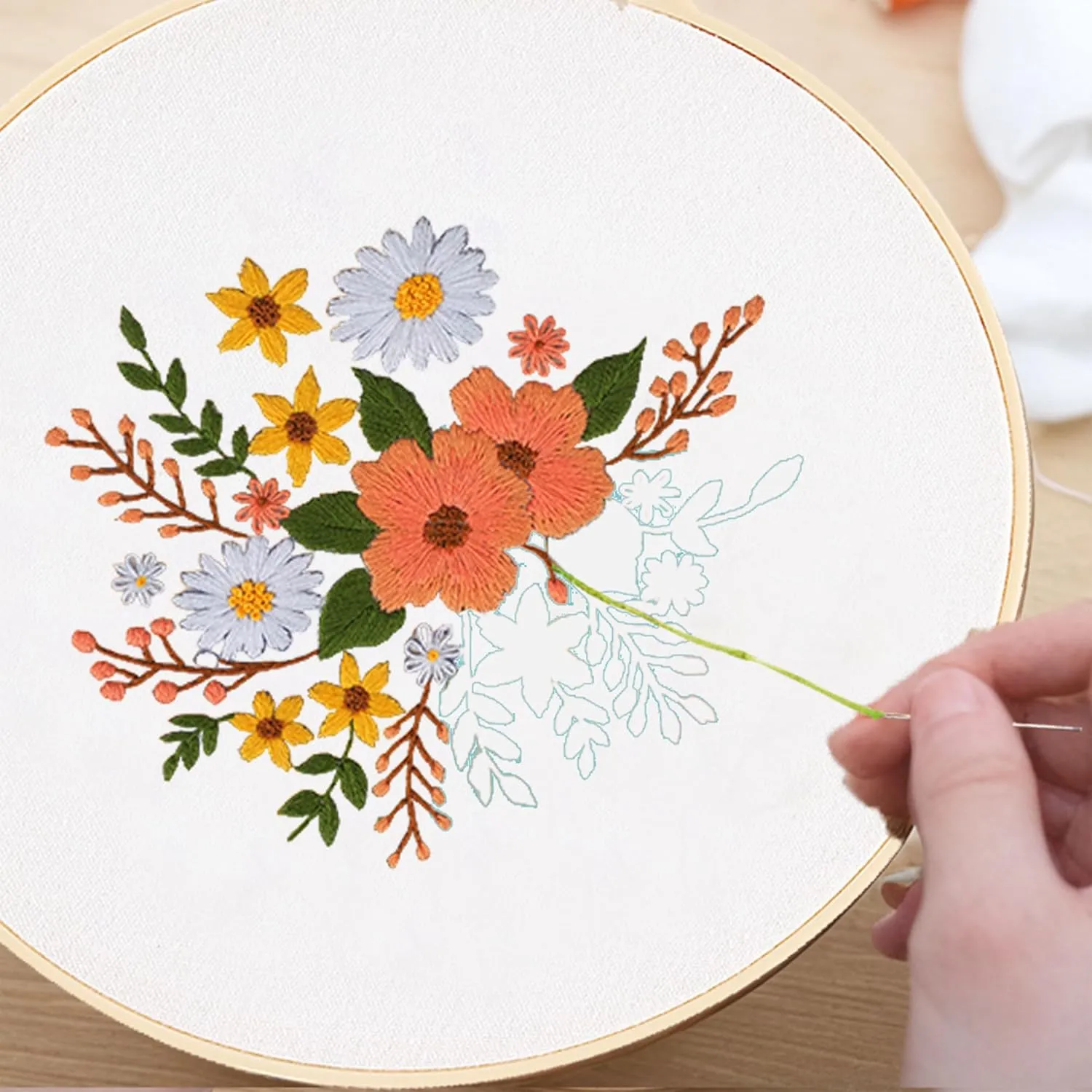 Huacan Embroidery Canvas Bag Kits for Adults Beginner Stamped Flowers Pattern DIY Cross Stitch Printed Flower Stitching Sewing Kit