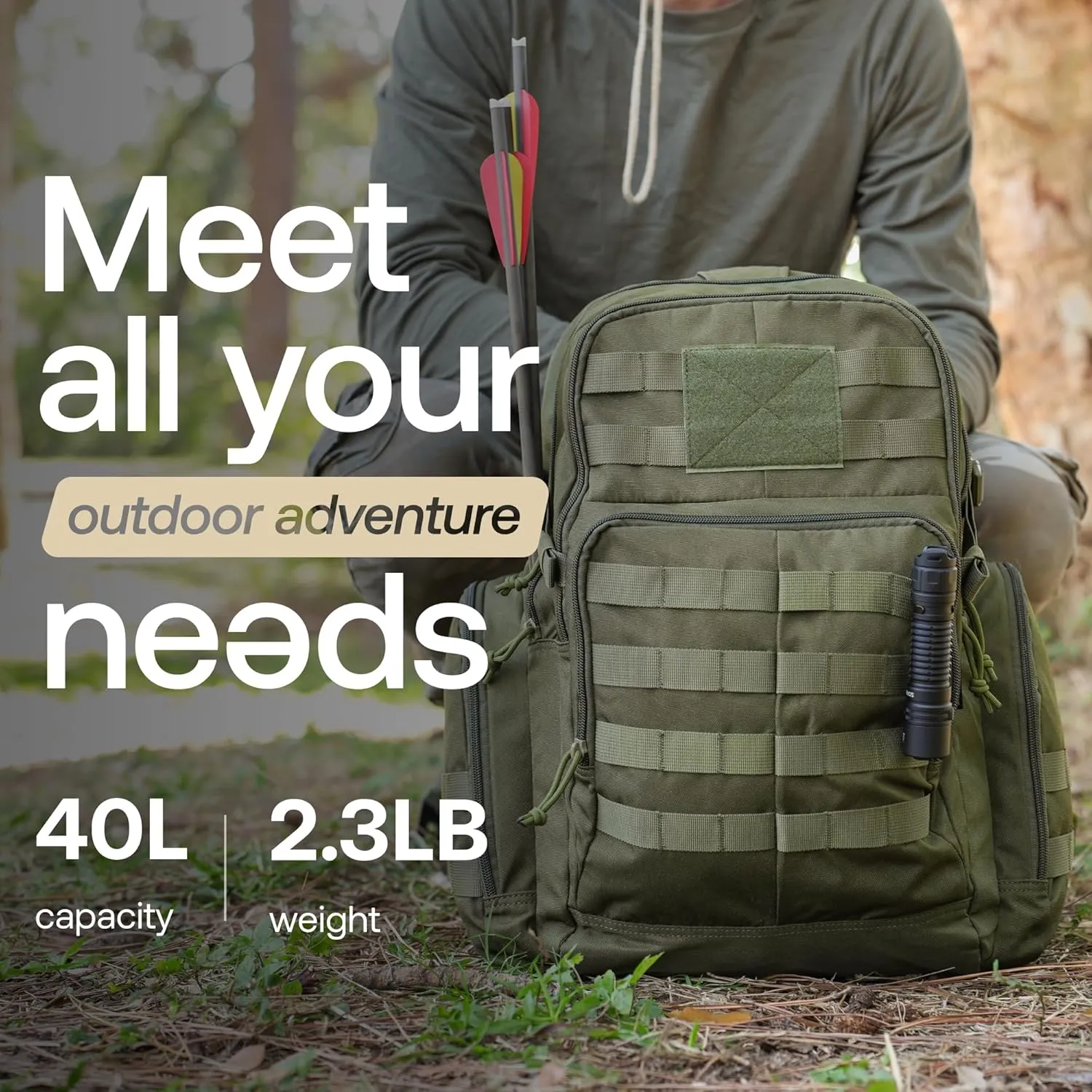 Huntex 40L Tactical Backpack for Men & Women in Ranger Green - Military Style for Hunting - Hiking Backpack & Travel Combat Backpack - Outdoor Tactical Backpacks & Sport Mochila Tactica