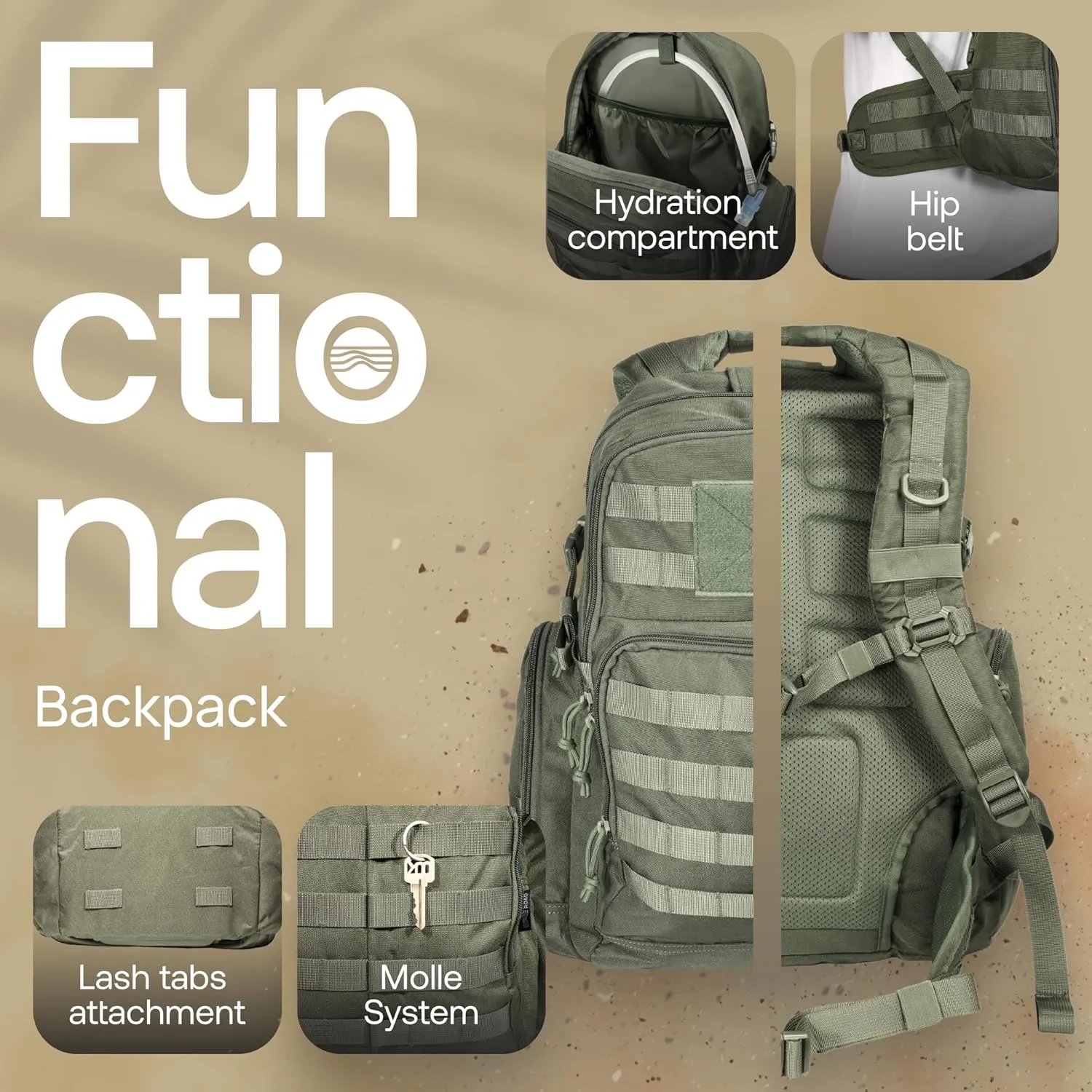 Huntex 40L Tactical Backpack for Men & Women in Ranger Green - Military Style for Hunting - Hiking Backpack & Travel Combat Backpack - Outdoor Tactical Backpacks & Sport Mochila Tactica