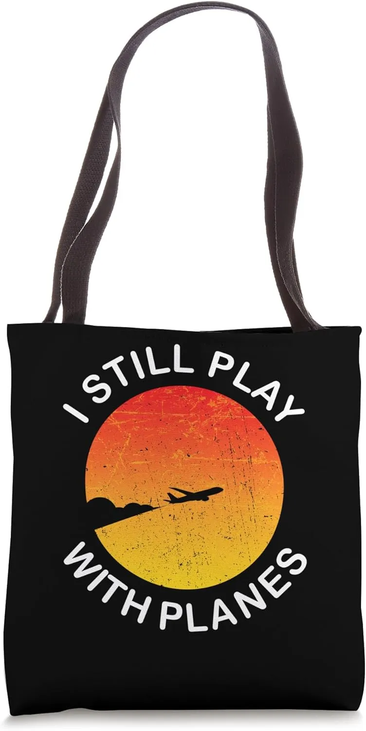 I Still Play With Planes - Retro Sunset Aviation Humor Tote Bag