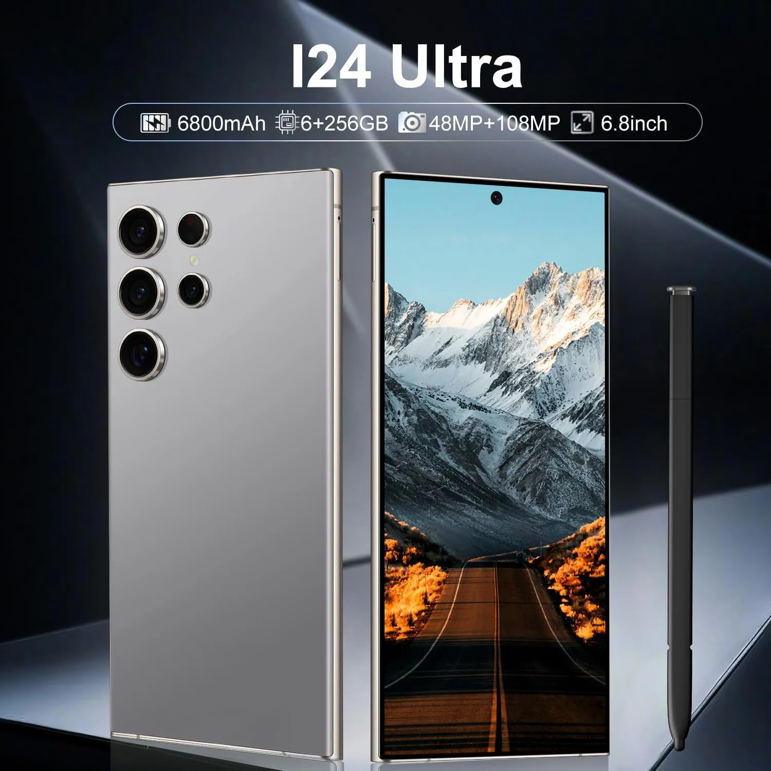 I24 Ultra 5G Unlocked Phones, Built in Pen, Smartphone Battery 6800mAh 6.8" HD Screen Unlocked Cell Phone, 6 256GB Android13 with 128G Memory Card, Face ID/Fingerprint Lock/GPS (Gray)