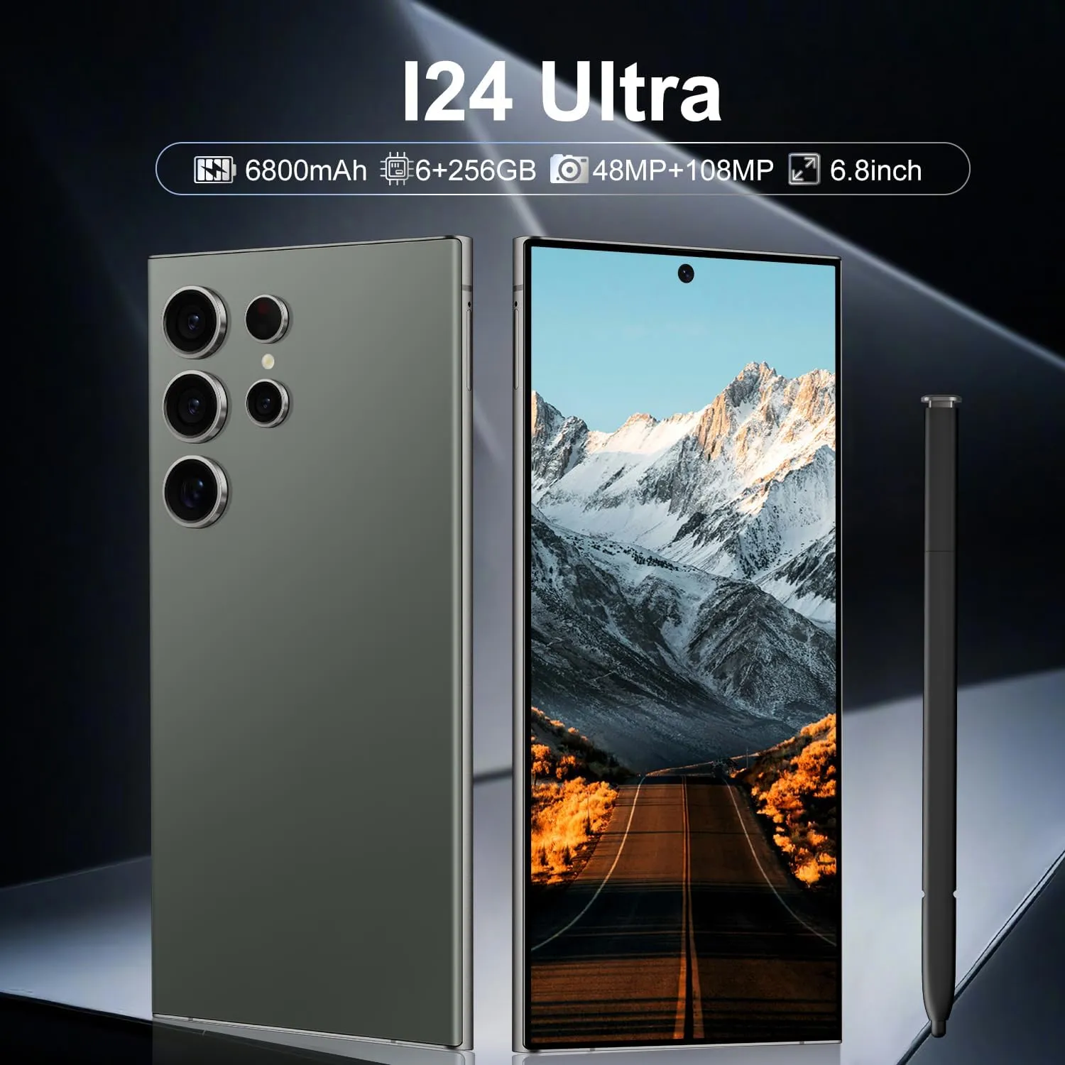 I24 Ultra 5G Unlocked Phones, Built in Pen, Smartphone Battery 6800mAh 6.8" HD Screen Unlocked Cell Phone, 6 256GB Android13 with 128G Memory Card, Face ID/Fingerprint Lock/GPS (Green)