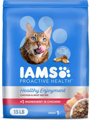 IAMS Healthy Enjoyment Dry Cat Food Chicken & Beef Recipe, 15 lb. Bag
