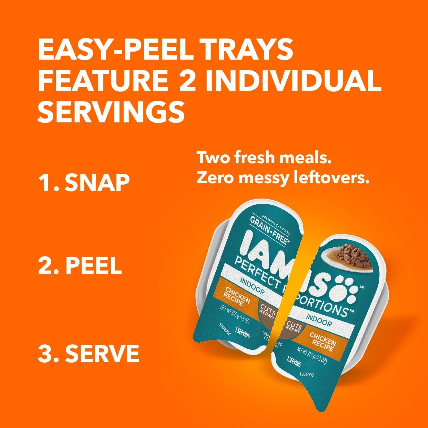 IAMS PERFECT PORTIONS Indoor Adult Grain Free* Wet Cat Food Cuts in Gravy, Chicken Recipe, (24) 2.6 oz. Easy Peel Twin-Pack Trays