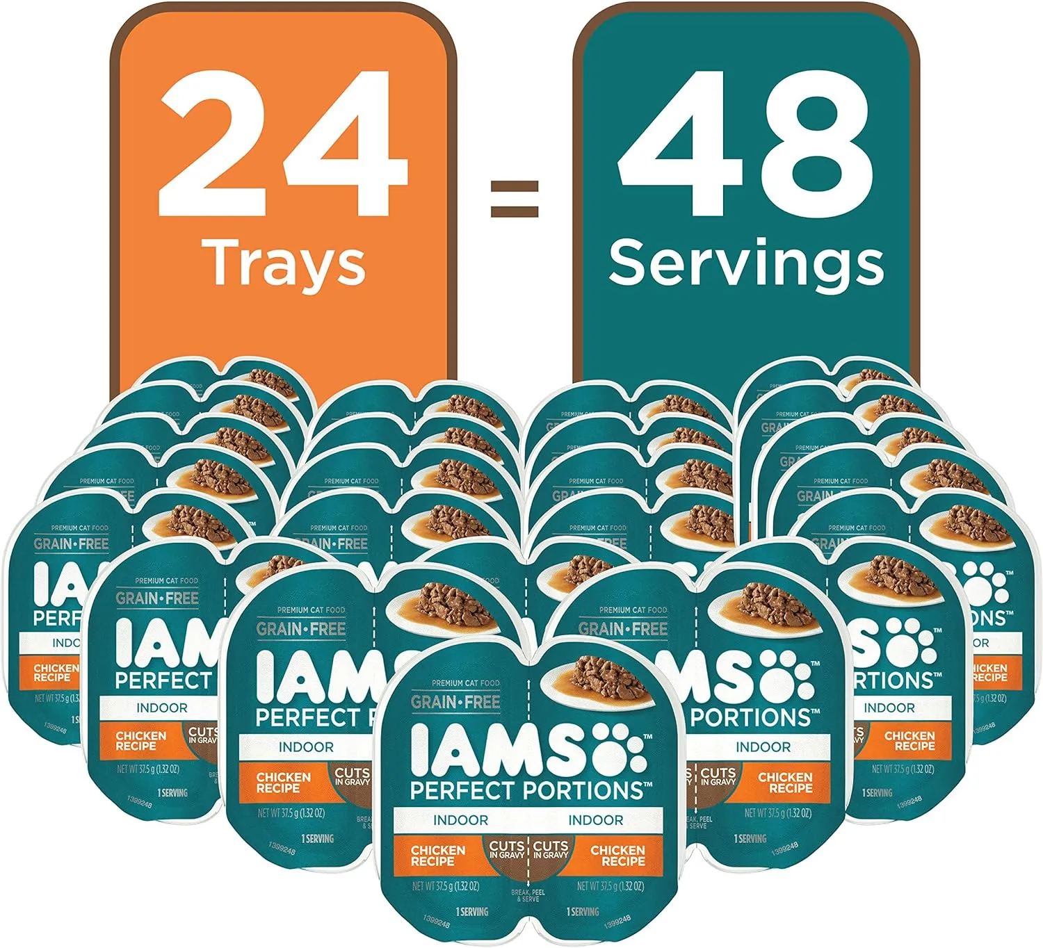IAMS PERFECT PORTIONS Indoor Adult Grain Free* Wet Cat Food Cuts in Gravy, Chicken Recipe, (24) 2.6 oz. Easy Peel Twin-Pack Trays