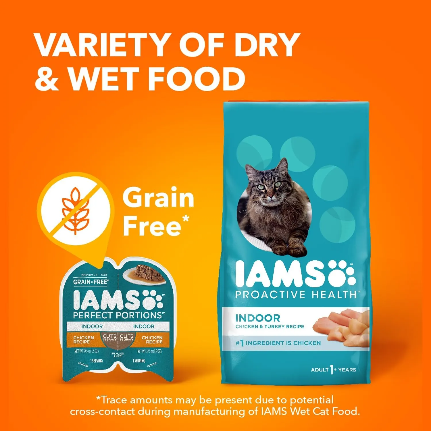 IAMS PERFECT PORTIONS Indoor Adult Grain Free* Wet Cat Food Cuts in Gravy, Chicken Recipe, (24) 2.6 oz. Easy Peel Twin-Pack Trays