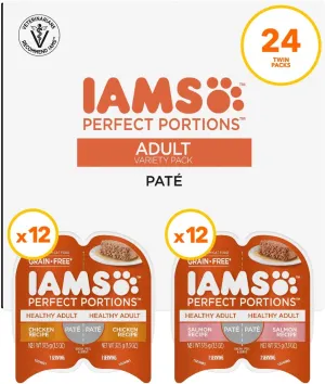 Iams Perfect Portions Wet Cat Food Healthy Adult Paté, Chicken and Salmon Recipes, (24) 2.6 oz Variety Twin-Pack Trays
