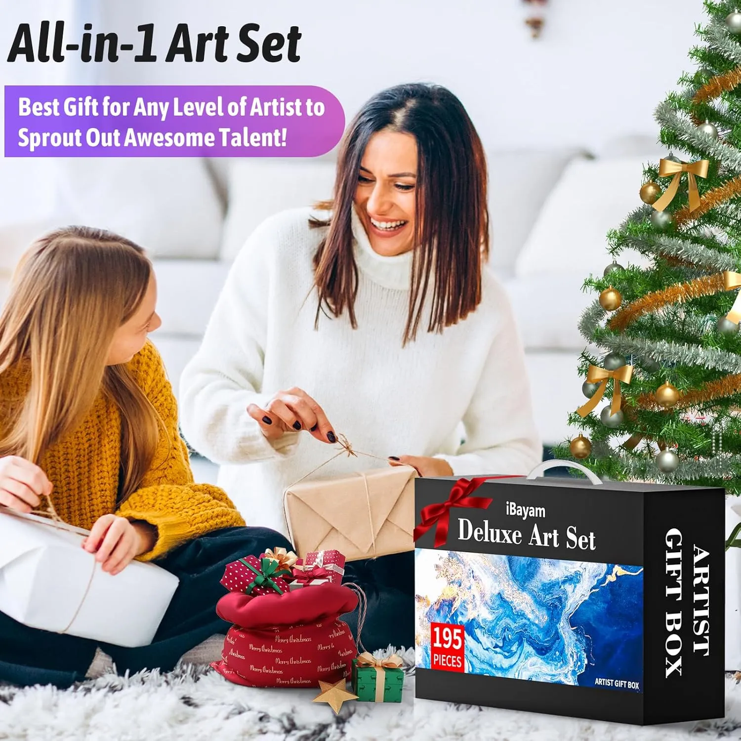 iBayam Arts and Crafts Kits for Kids Teens Girls Boys Adult, 195-Pack Deluxe Art Set Box with 3 PCS Drawing Pads, Canvases, Acrylic Paints, Painting, Drawing & Art Supplies for Easter Basket Stuffers