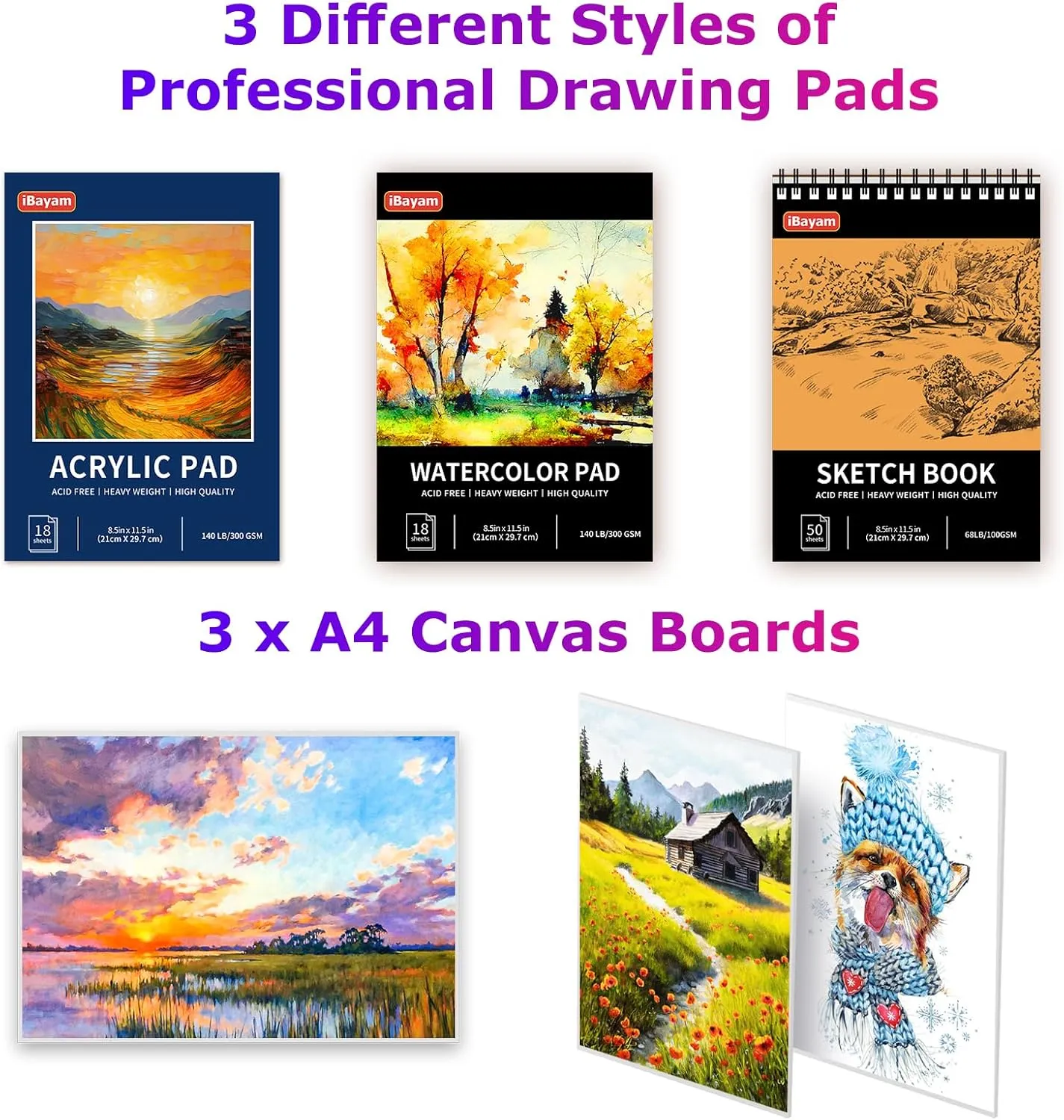 iBayam Arts and Crafts Kits for Kids Teens Girls Boys Adult, 195-Pack Deluxe Art Set Box with 3 PCS Drawing Pads, Canvases, Acrylic Paints, Painting, Drawing & Art Supplies for Easter Basket Stuffers