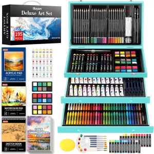 iBayam Arts and Crafts Kits for Kids Teens Girls Boys Adult, 195-Pack Deluxe Art Set Box with 3 PCS Drawing Pads, Canvases, Acrylic Paints, Painting, Drawing & Art Supplies for Easter Basket Stuffers