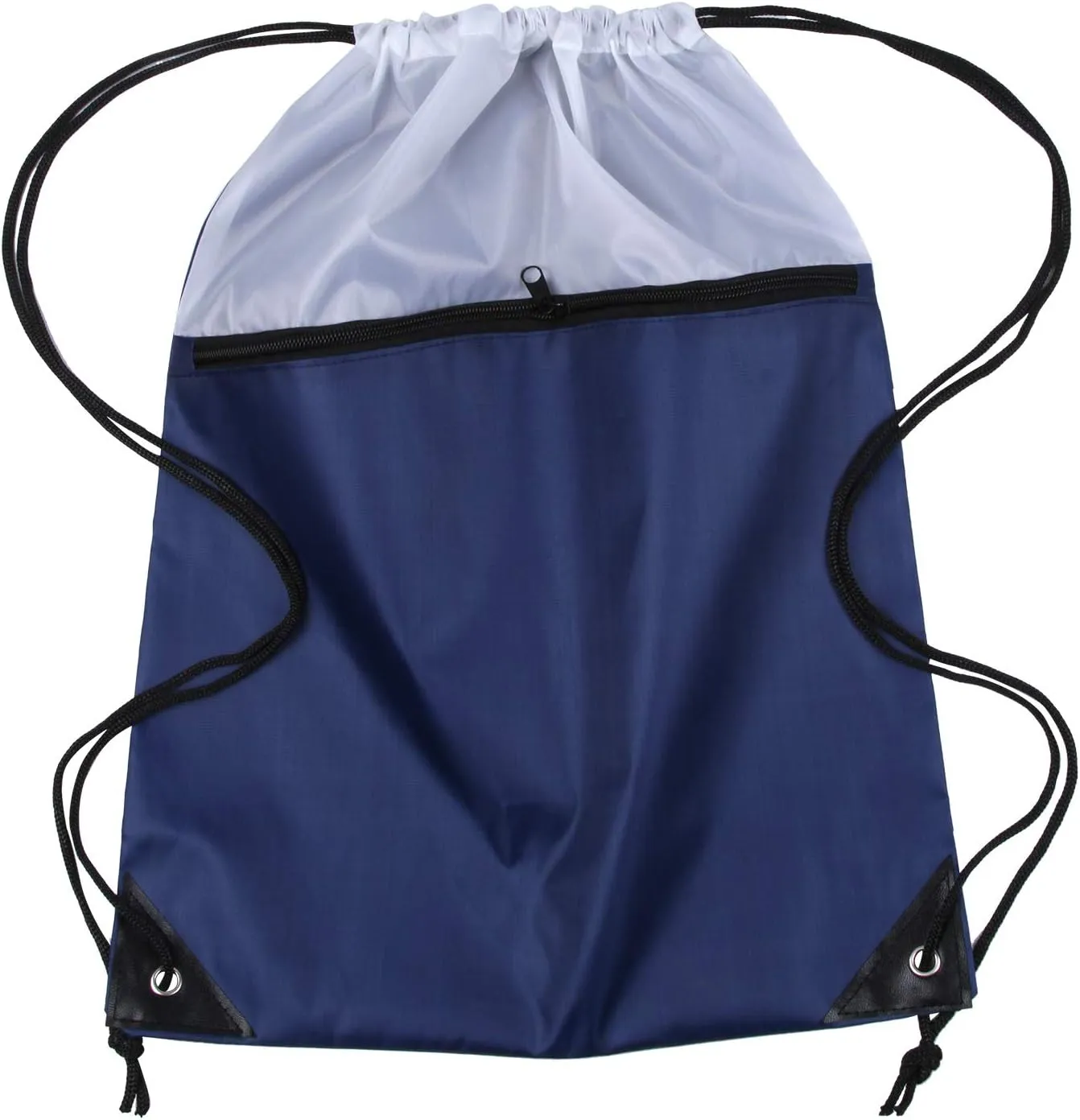 ICObuty Sports Gym Bag Sack Cheerleading Cheerleader Drawstring Backpack 6 Pack Men Women 210D Polyester (White/Navy Blue)