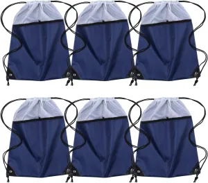 ICObuty Sports Gym Bag Sack Cheerleading Cheerleader Drawstring Backpack 6 Pack Men Women 210D Polyester (White/Navy Blue)