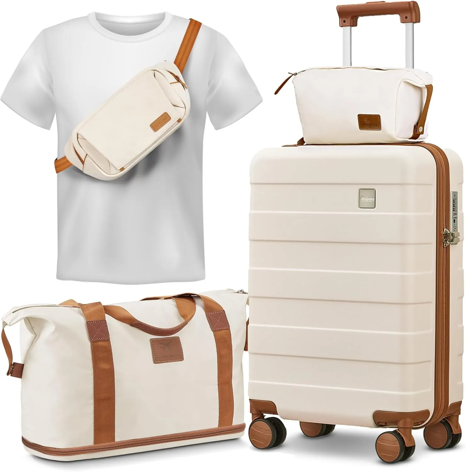imiomo Carry on Luggage 22x14x9 Airline Approved with Satchel Bag, Hardside 20 Inch Carry-on Suitcases with Spinner Wheels and TSA Lock, White
